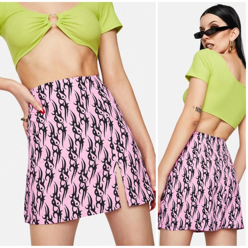 Dolls Kill NWT Local Heroes Pink Tribal Mini Skirt Festival Vacation Vegas Party